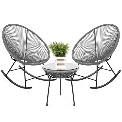 Stringfellow 3-Piece All-Weather Patio Woven Rope Acapulco Bistro Furniture Set W/ Rocking Chairs, Table - Image 0