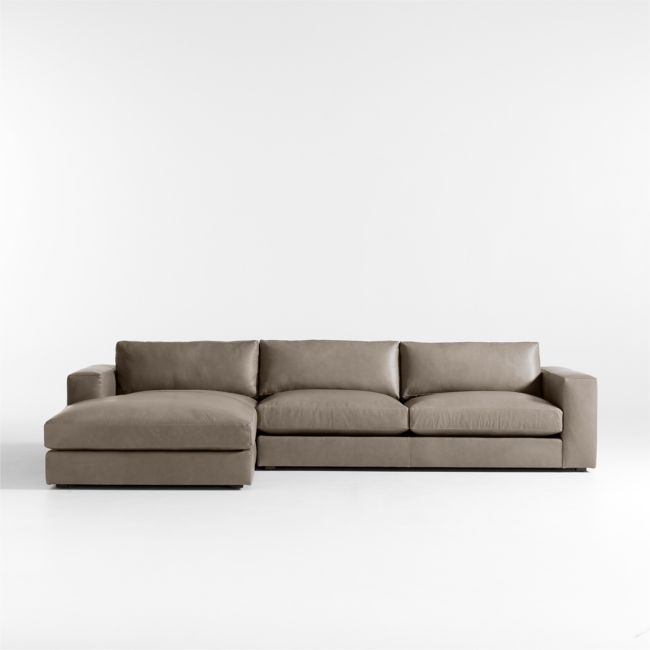 Oceanside Low Leather 2-Piece Deep-Seat Left-Arm Chaise Sectional Sofa - Image 0