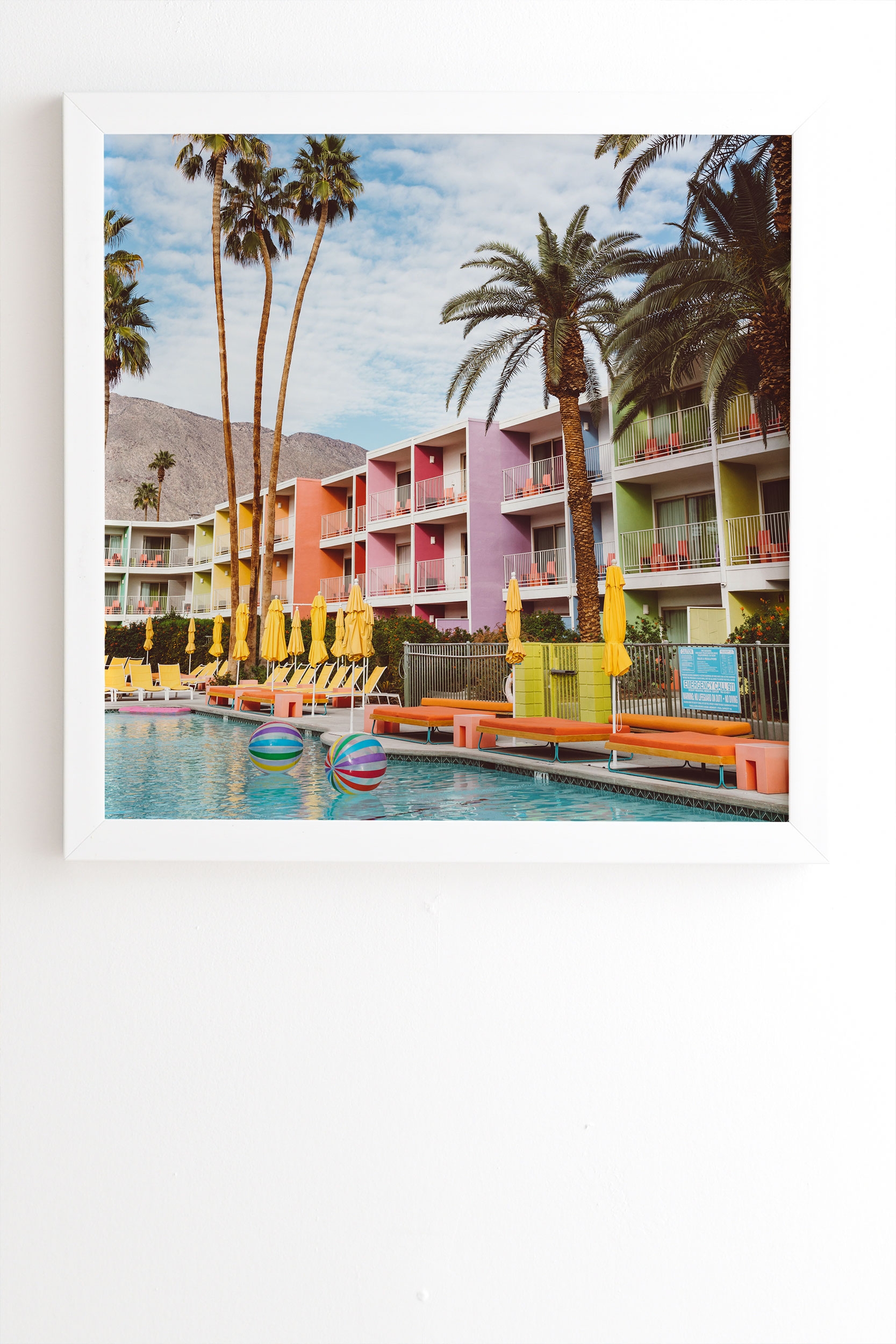 Palm Springs Pool Day Vii by Bethany Young Photography - Framed Wall Art Basic White 20" x 20" - Image 1