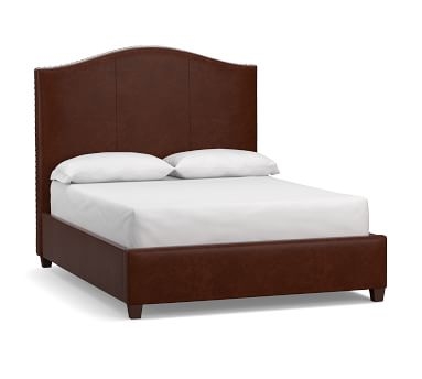 Raleigh Curved Leather Low Bed with Bronze Nailheads, California King, Signature Espresso - Image 5