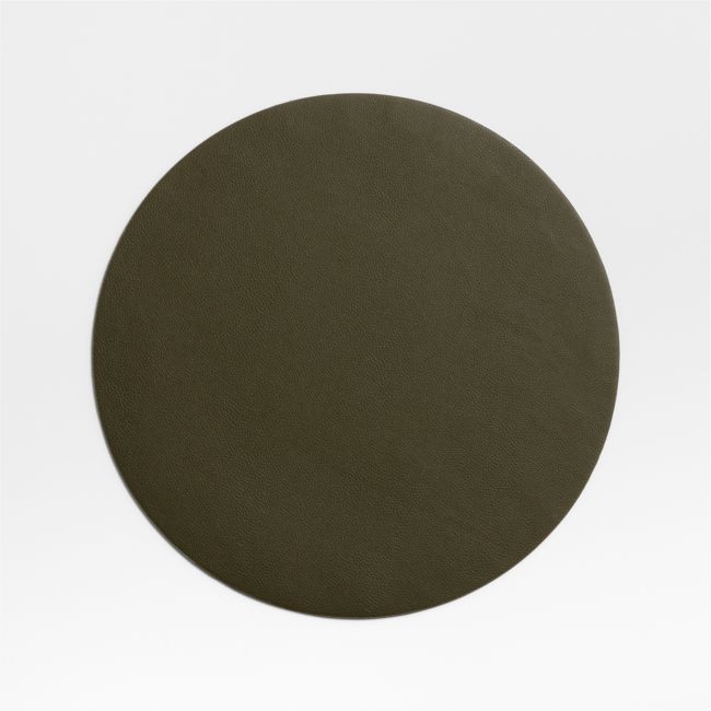Rizzo Textured Easy Care Faux Leather Garden Green Round Placemat - Image 0