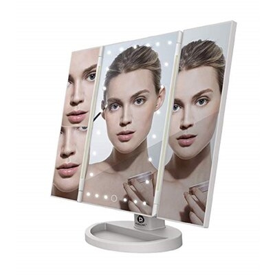 Virgil Led Tri Fold Vanity Mirror 2x and 3x Magnifications - 24 Dimmable Natural Lights, Touch Screen Adjustable Countertop Table Mirror with Cosmetic Stand - Image 0