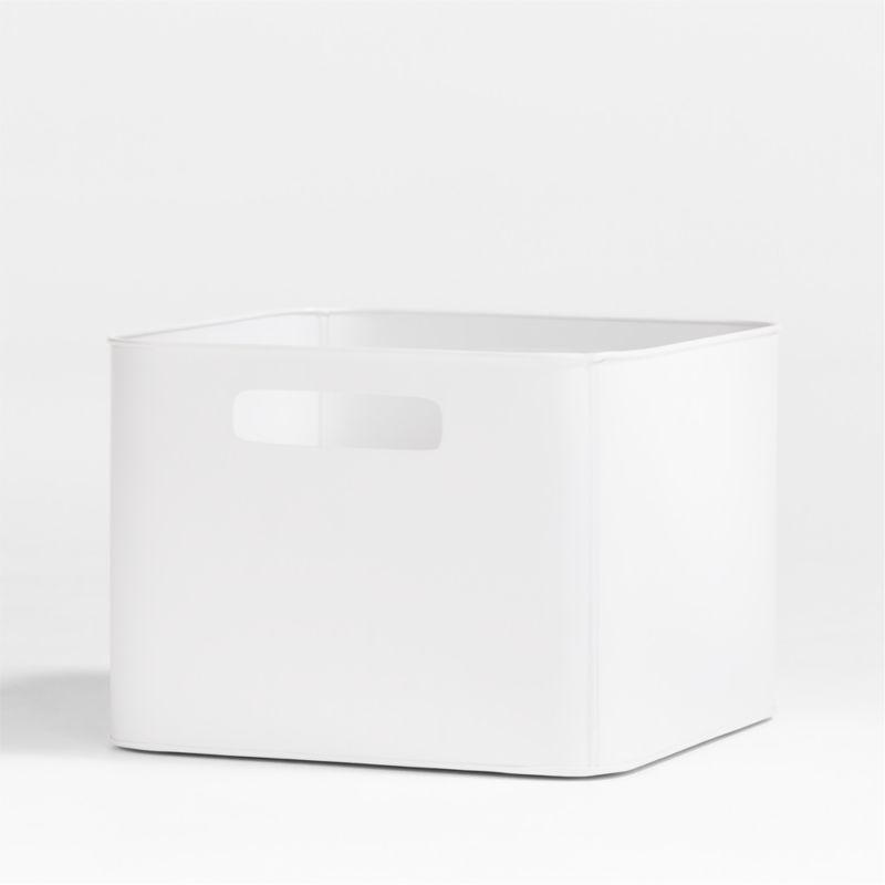 Outline White Medium Metal Storage Bin with Wood Lid - Image 6
