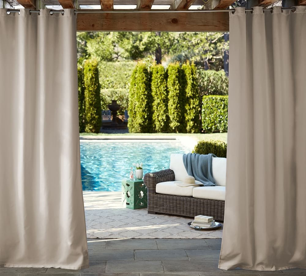 Outdoor Grommet Solid Cast Curtain, Sunbrella(R) Cast, Silver, 48"x84" - Image 0