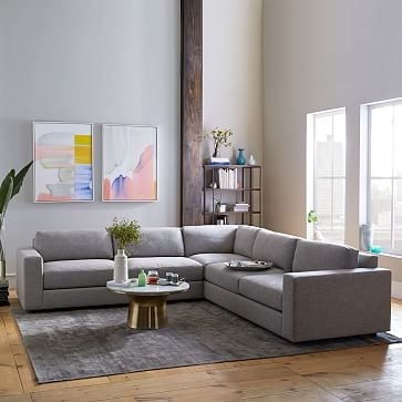 Urban Sectional Set 06: Left Arm 3 Seater Sofa, Corner, Right Arm 3 Seater Sofa, Down Blend, Performance Washed Canvas, Storm Gray, Concealed Supports - Image 1