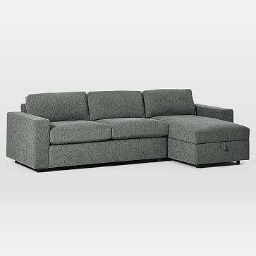 Urban Sectional Set 17: Left Arm Sleeper Sofa, Right Arm Storage Chaise, Poly, Chenille Tweed, Pewter, - Image 0