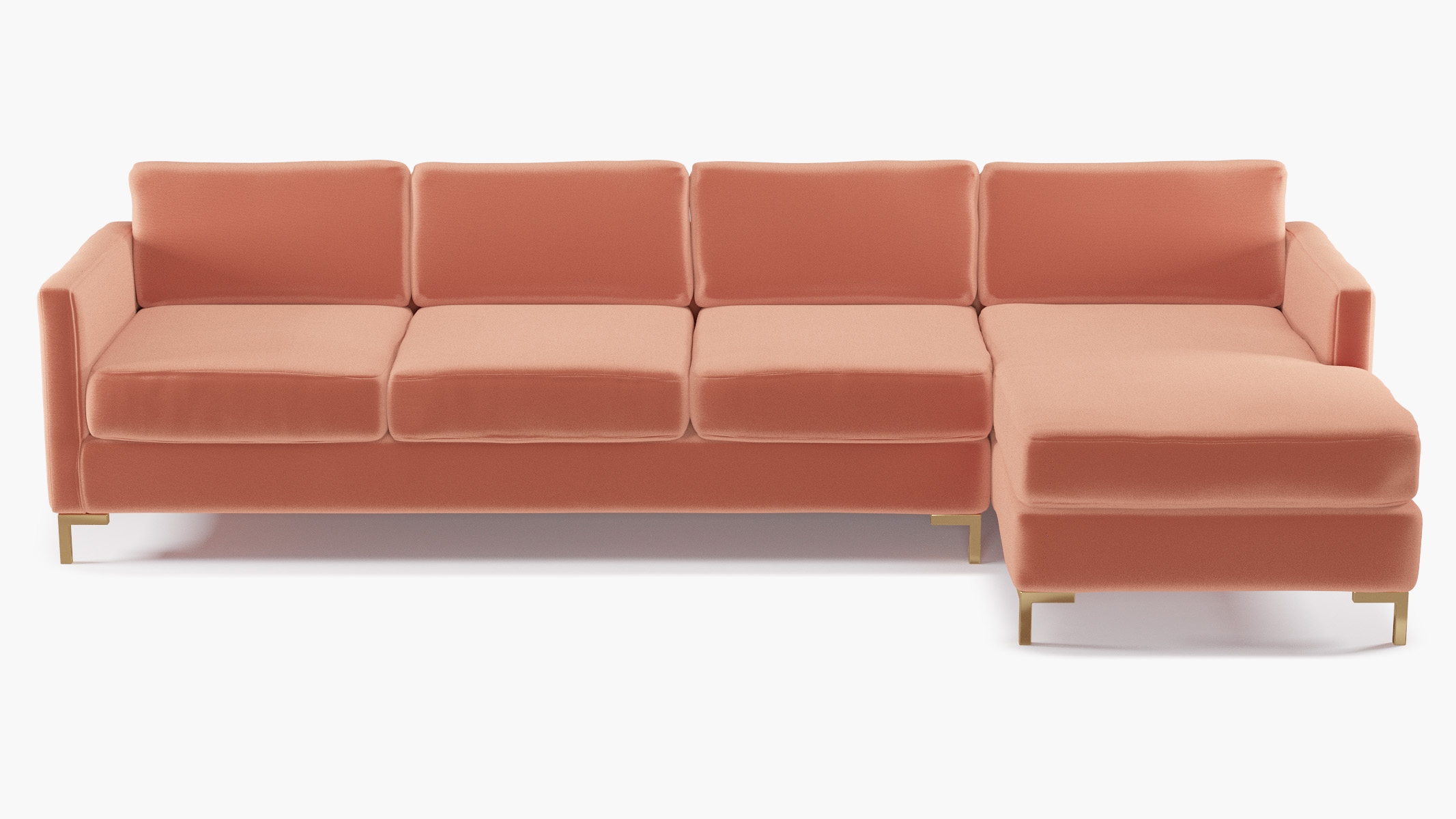 Modern Sectional, Right Facing, Coral Performance Velvet, Brass L Leg - Image 0