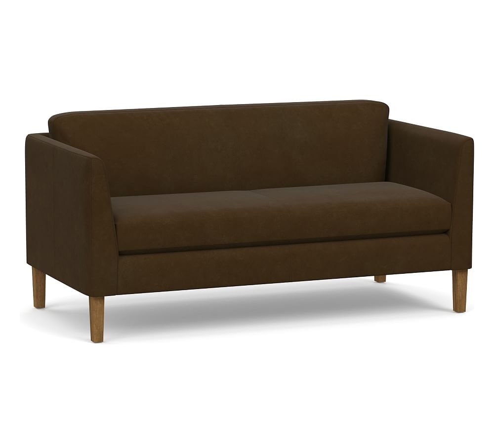 Hudson Leather Loveseat 64.5", Polyester Wrapped Cushions, Nubuck Coffee - Image 0