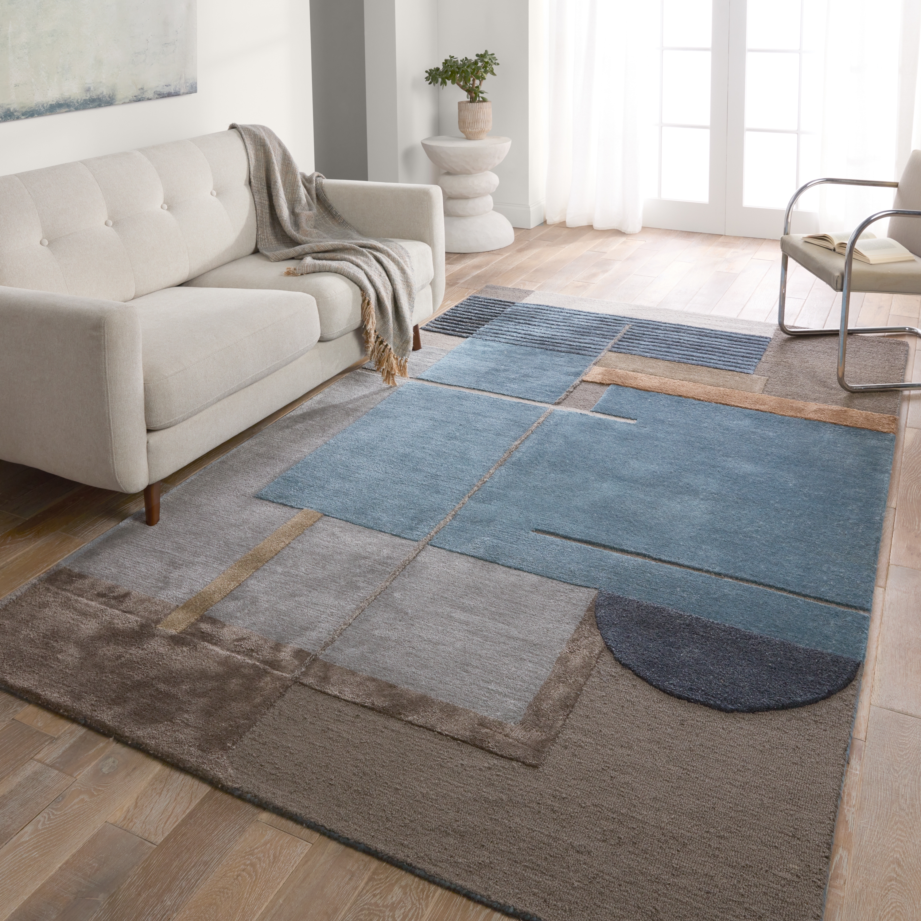 Perpetual ICO15 Handmade Abstract Blue and Gray Area Rug (6'x9') - Image 4