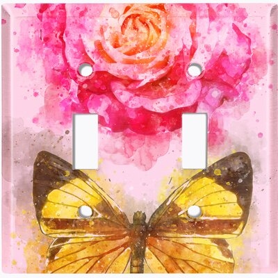 Metal Light Switch Plate Outlet Cover (Flower Rose Butterfly 1 - Double Toggle) - Image 0