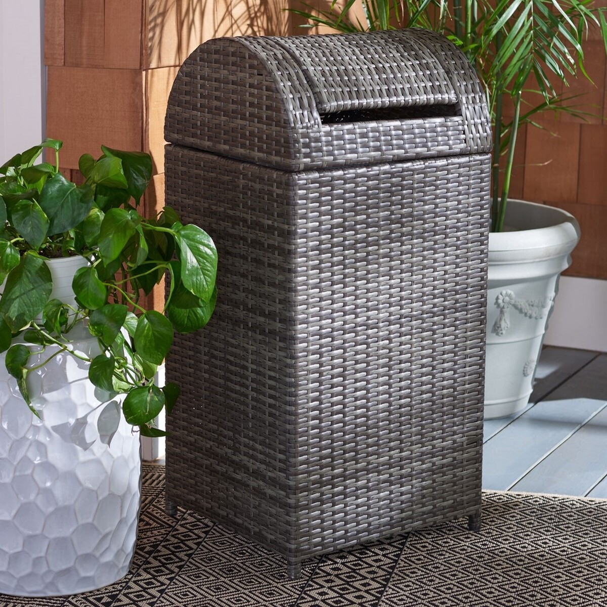 Serapis Trash Bin - Grey Brown - Safavieh - Image 1