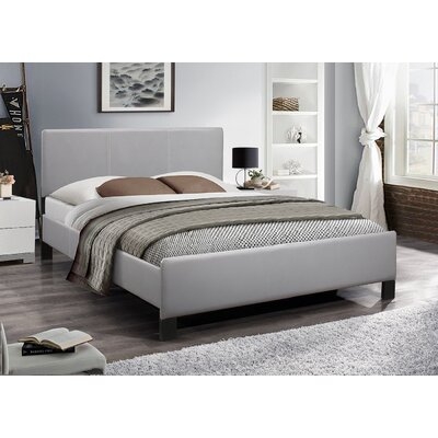 Gray PU Bed With Contrast Stitching And Wood Legs - 54'' Double - Image 0