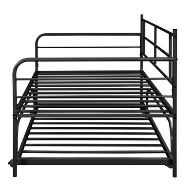 Twin Size Metal Daybed For Kids With Rolling Trundle Bed And Tubular Metal Frame - Image 0