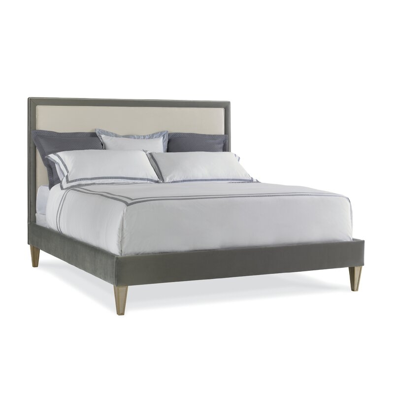 Caracole Classic Lovie Dovie King Upholstered Platform Bed Body Fabric: Tuscany Velvet, Leg Color: Antique Silver/Gold, Size: Queen - Image 0