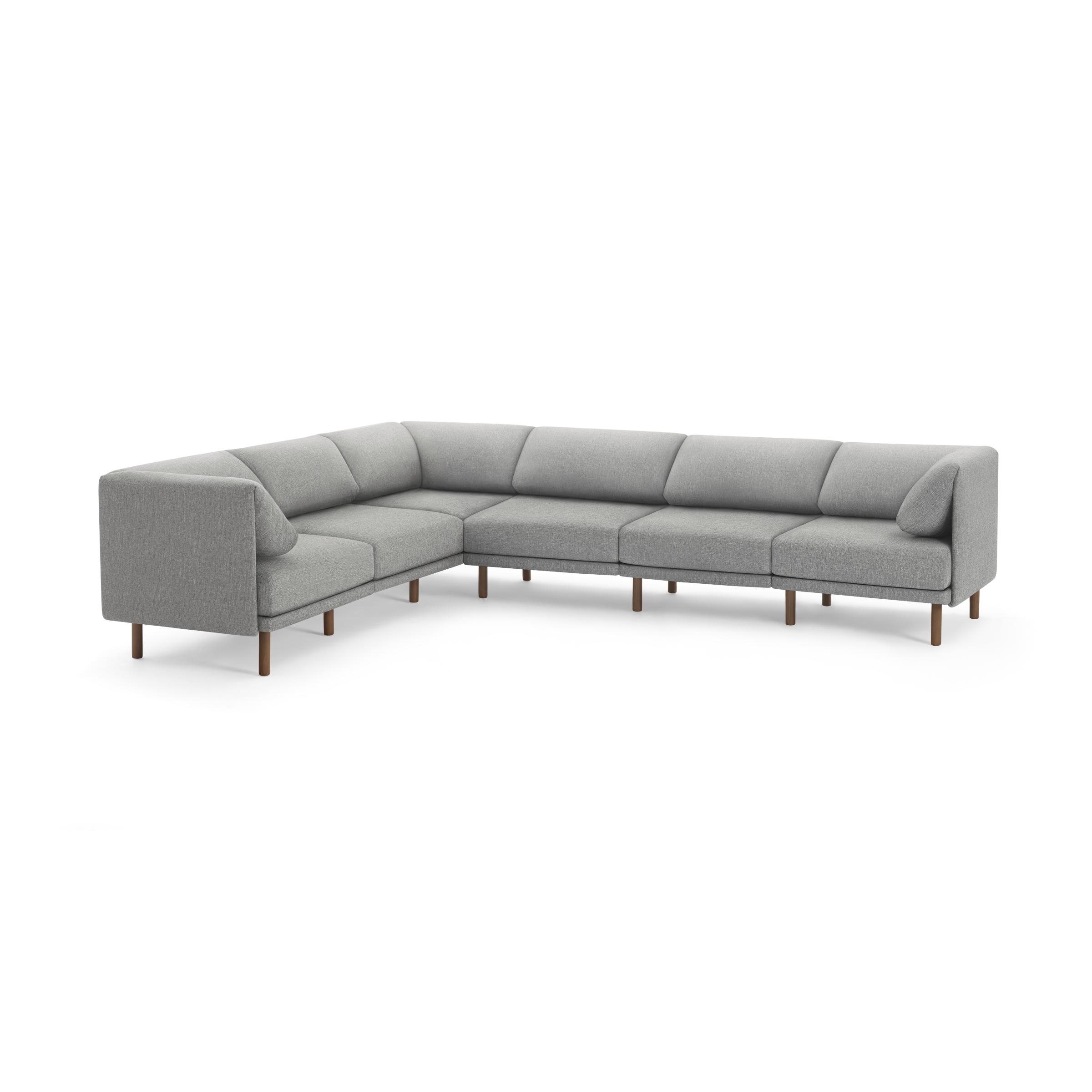 The Range 6-Piece Sectional in Stone Gray, Walnut Legs - Image 0