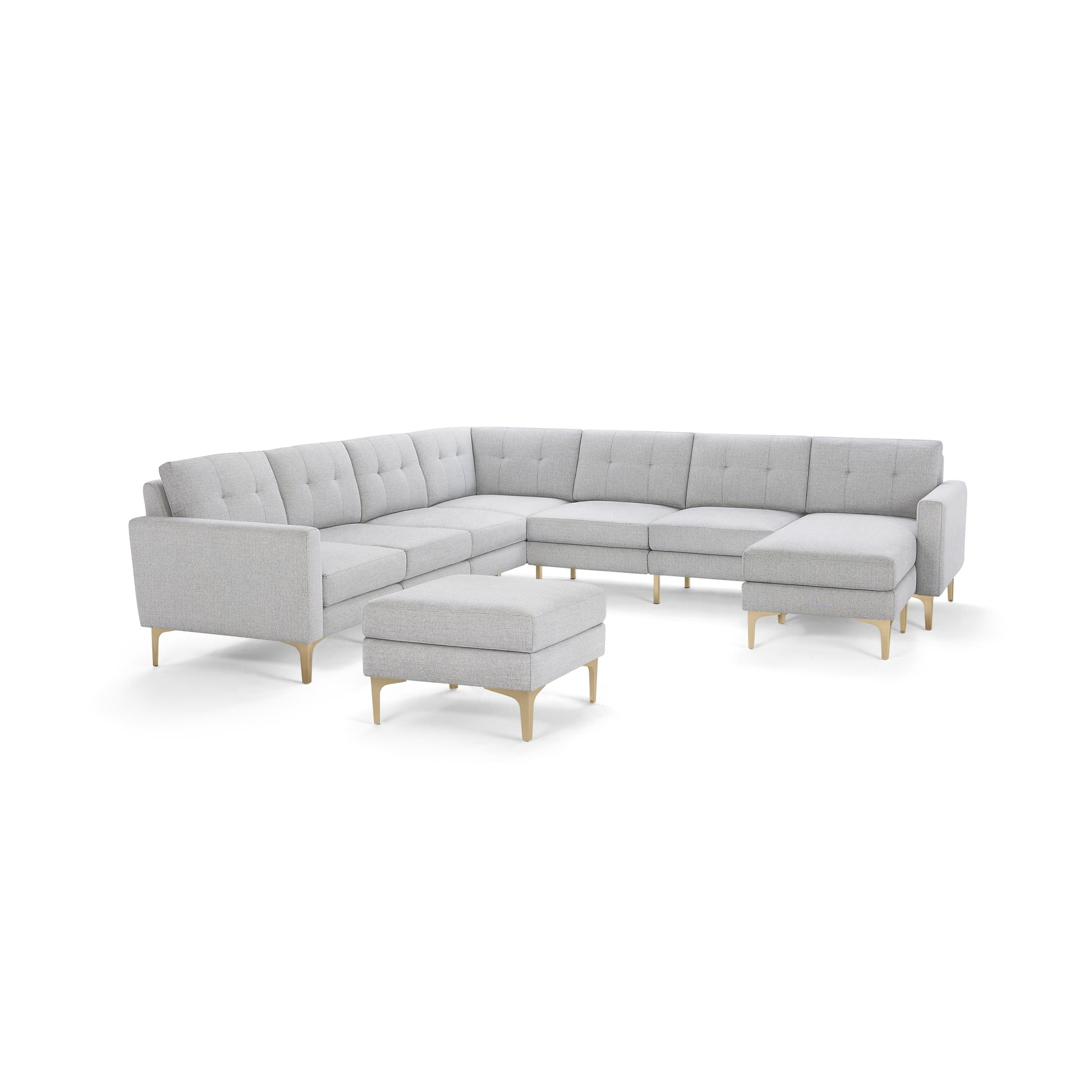 Nomad 7-Seat Corner Sectional with Chaise and Ottoman - Crushed Gravel - Performance Chenille / Brass - Metal / Block - Image 0