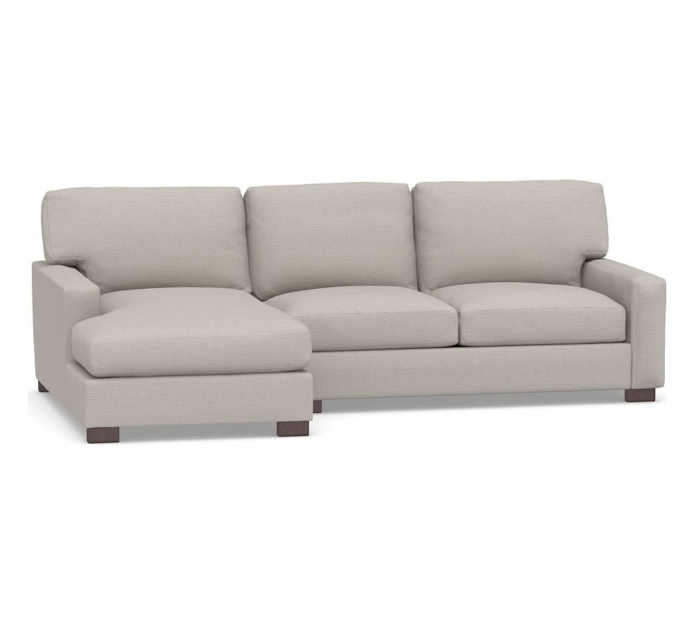 Turner Square Arm Upholstered Right Sofa with Chaise Sectional, Down Blend Wrapped Cushions, Chunky Basketweave Stone - Image 0