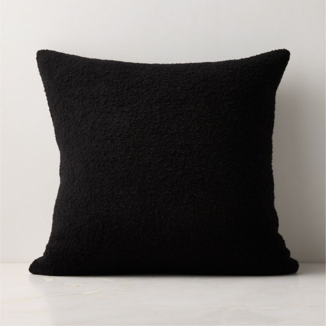 Demi Black Merino Wool Boucle Throw Pillow with Down-Alternative Insert 20"x20" - Image 0