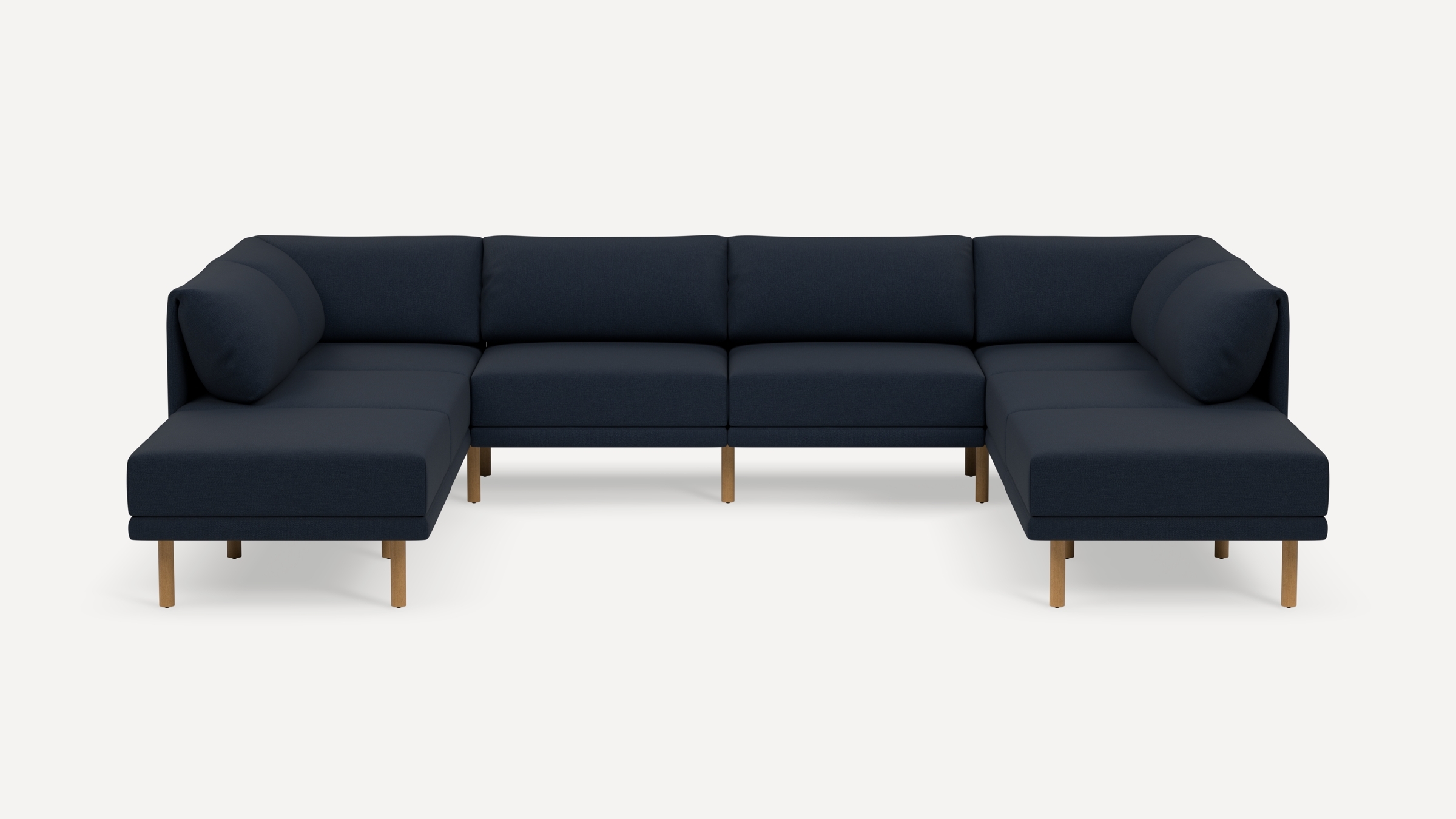 Range 8-Piece Open U Sectional Double Lounger - Navy Blue - Performance Flatweave / Oak - Wood - Image 0