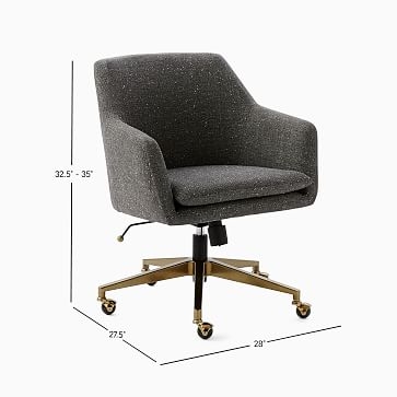 Helvetica Office Chair, Astor Velvet, Saffron, Antique Bronze - Image 1
