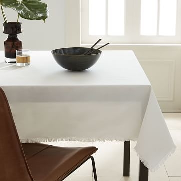 Frayed Edge Tablecloth, White, 72" x 108" - Image 0