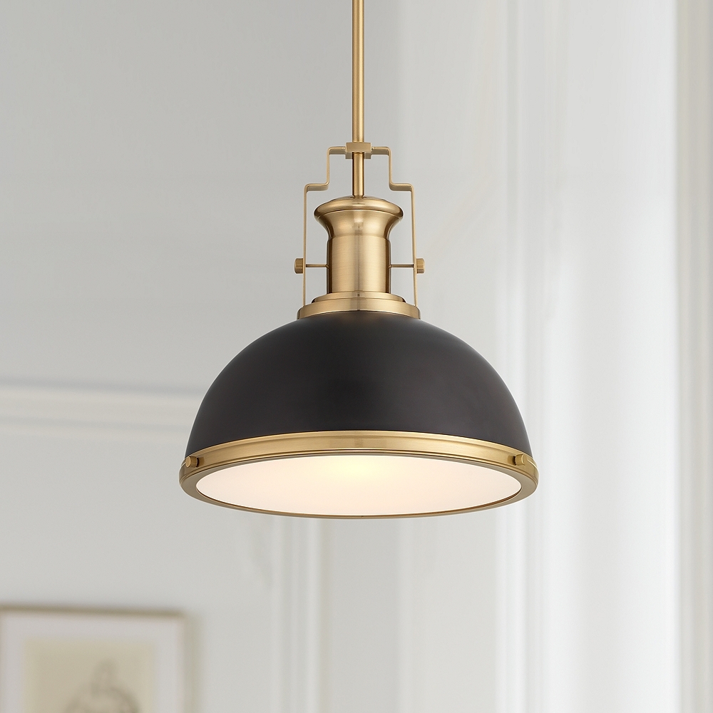 Possini Euro Design Posey 13" Wide Black and Gold Dome Pendant Light - Image 0