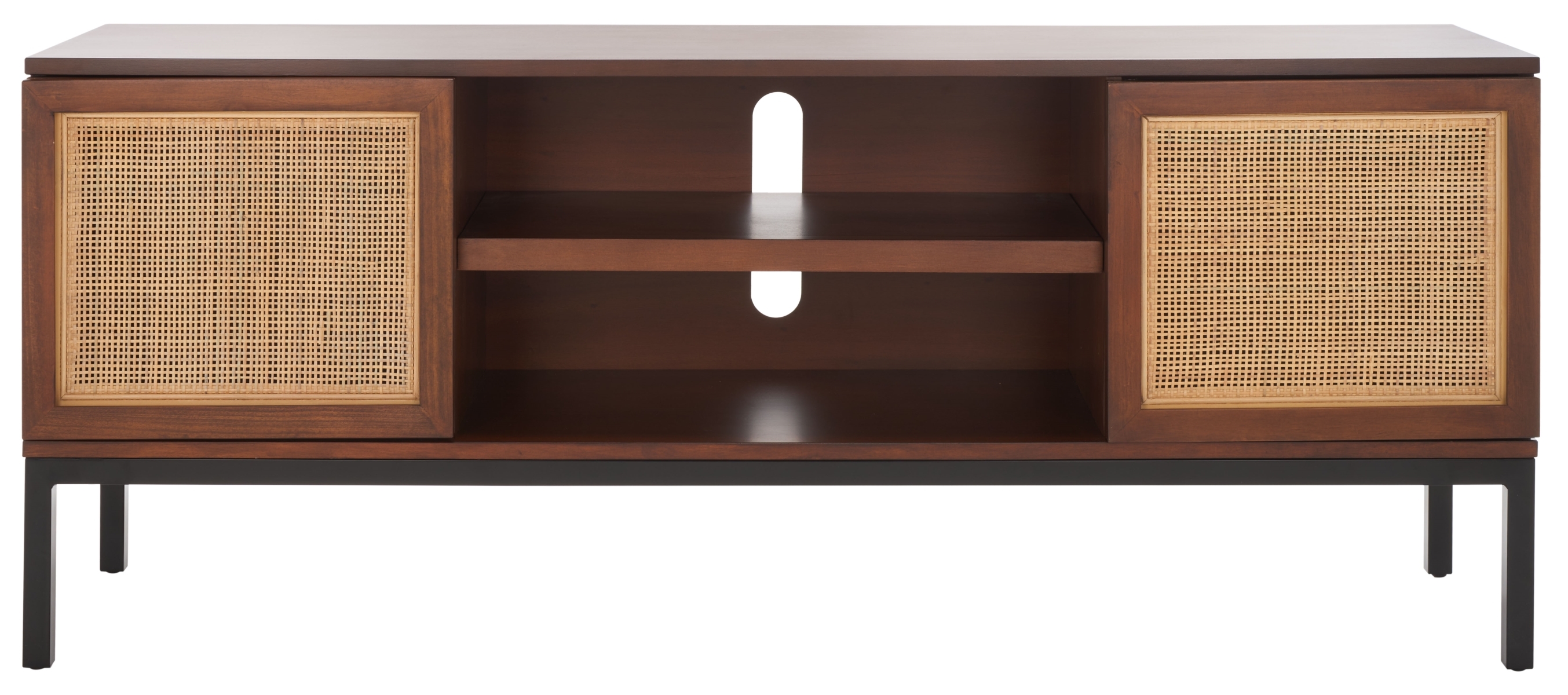 Zadie 2 Shelf Rattan Media Stand - Walnut / Natural - Safavieh - Image 1