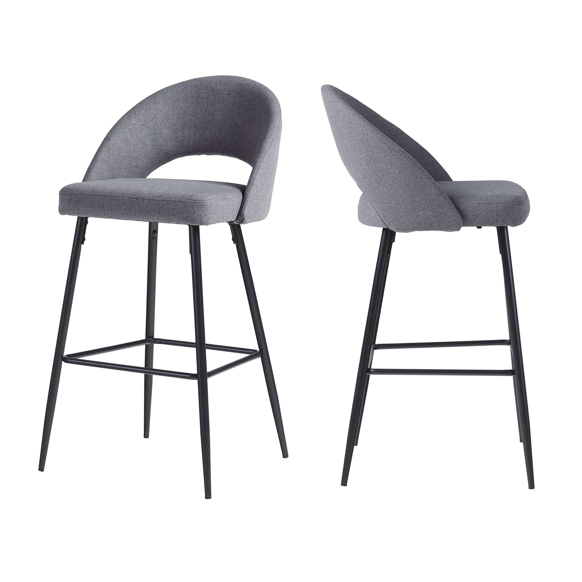 Modern 2-Piece Minimalist Upholstered Bar Stool Set – Charcoal - Image 2