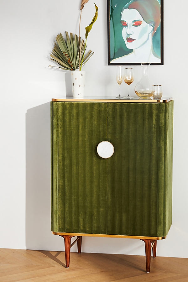 Juneau Velvet Bar Cabinet By Anthropologie in Green - Image 0
