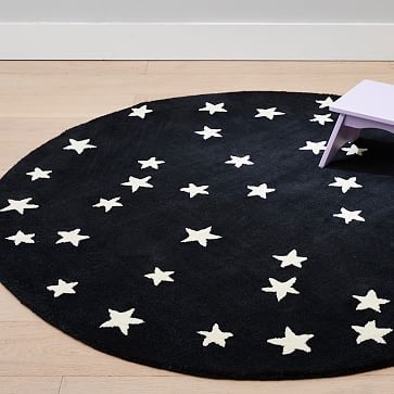 Starry Skies Rug, 5Ft Round, White Stars/Black, WE Kids - Image 3