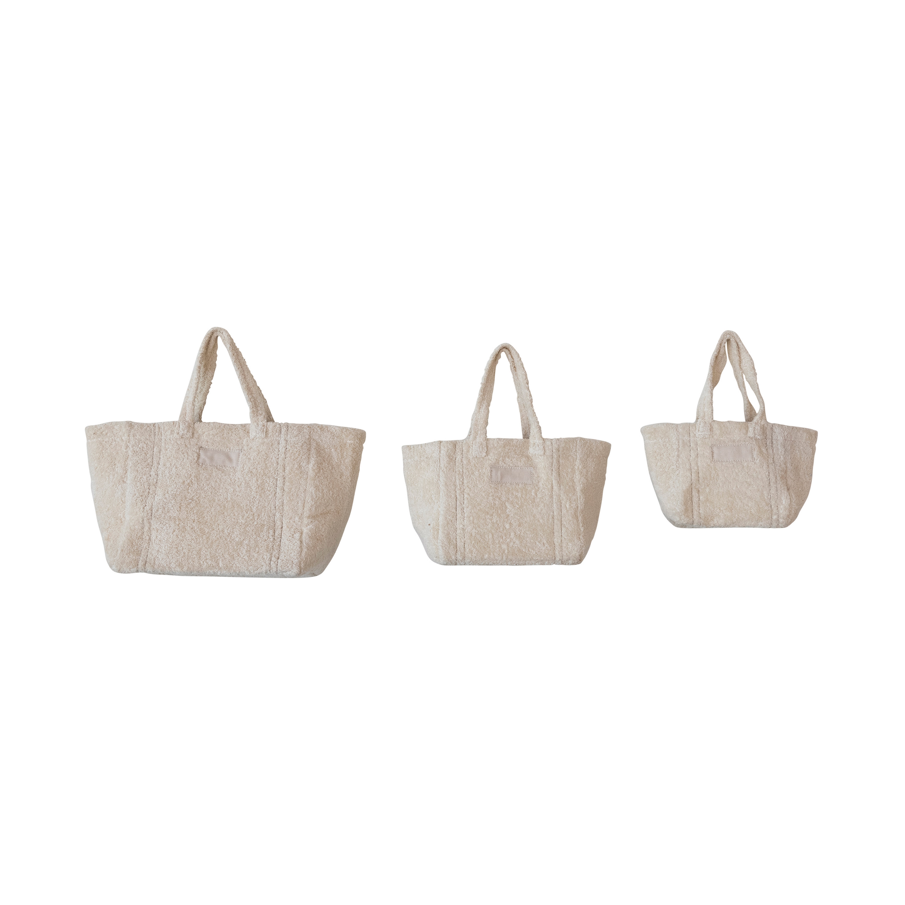 Cotton Terry Tote Bags with Handles, Natural, Set of 3 - Image 0