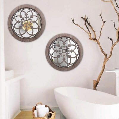 2 PCS Round Rustic Wall Mirror,Gorgeous Farmhouse Accent Mirror,Rustic White Color Entry Mirror For Bathroom Renovation,Bedrooms,Living Rooms And More(12)" - Image 0