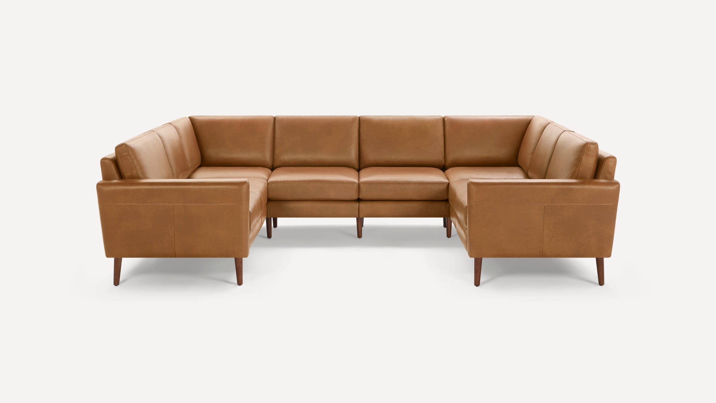 Nomad Leather 8-Seat U Sectional - Camel - Top Grain Leather / Walnut - Wood / Block - Image 0