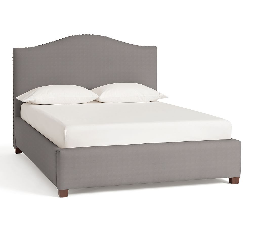 Raleigh Curved Upholstered Low Headboard with Pewter Nailheads, California King, Performance Twill Metal Gray - Image 0