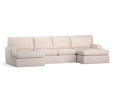 Pearce Square Arm Slipcovered U-Double Chaise Sofa Sectional, Down Blend Wrapped Cushions, Performance Heathered Basketweave Dove - Image 1
