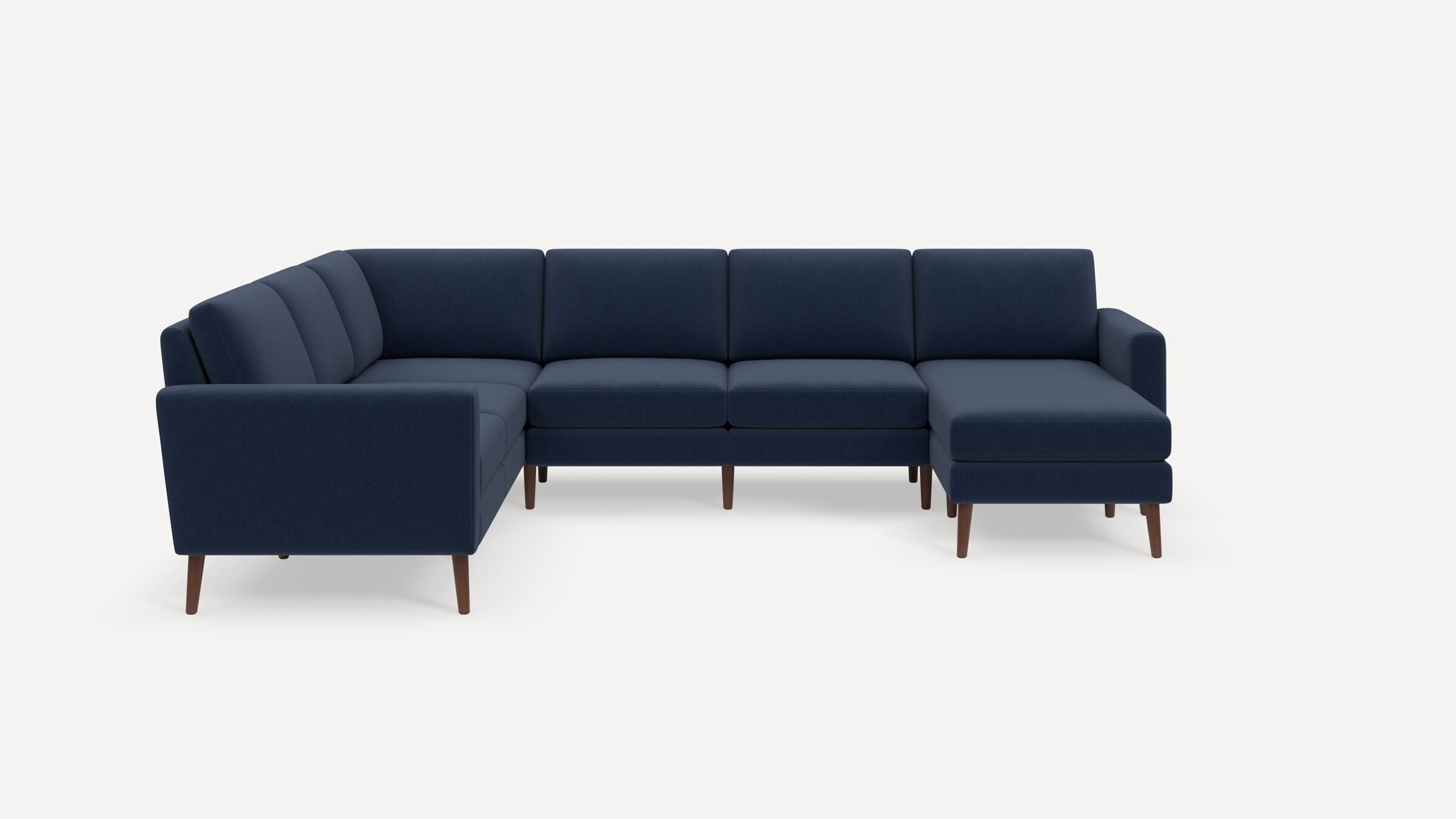Nomad 6-Seat Corner Sectional with Chaise - Navy Blue - Performance Flatweave / Walnut - Wood / Block - Image 0