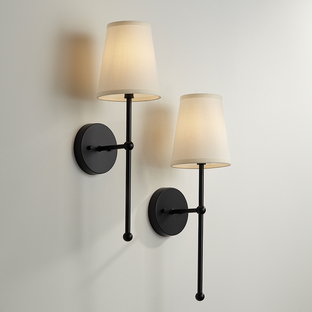 Possini Euro Elena 21" High Matte Black Wall Sconce Set of 2 - Image 0