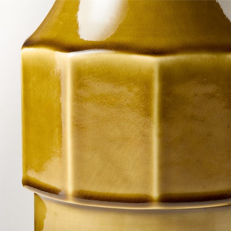 Miramar Paneled Olive Ceramic Vase with Reactive Glaze - Image 1