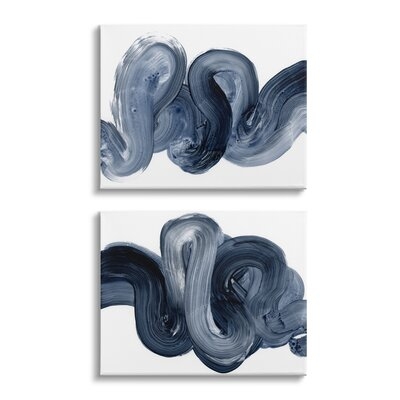 Curved Abstract Brushstroke Organic Blue Grey by Victoria Barnes - 2 Piece Graphic Art Set - Image 0
