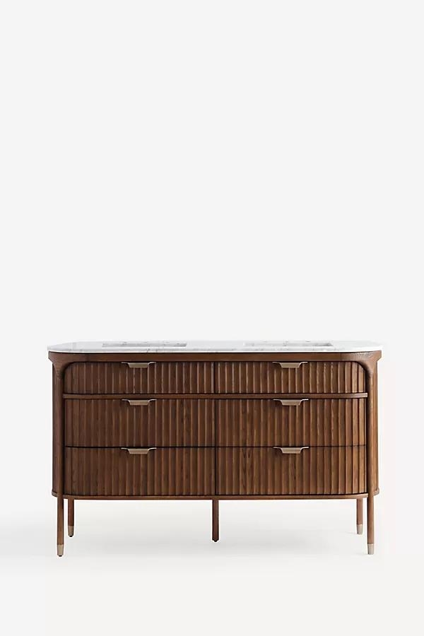 The Isla Marble-Top Fluted-Wood Double-Bathroom Vanity - Image 0