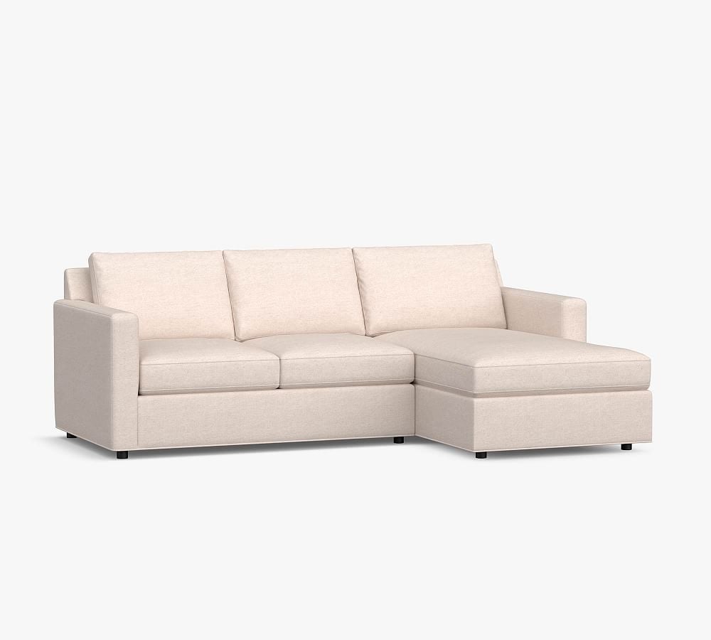 Sanford Square Arm Upholstered Left Arm Sofa with Chaise Sectional, Polyester Wrapped Cushions, Performance Heathered Basketweave Alabaster White - Image 0