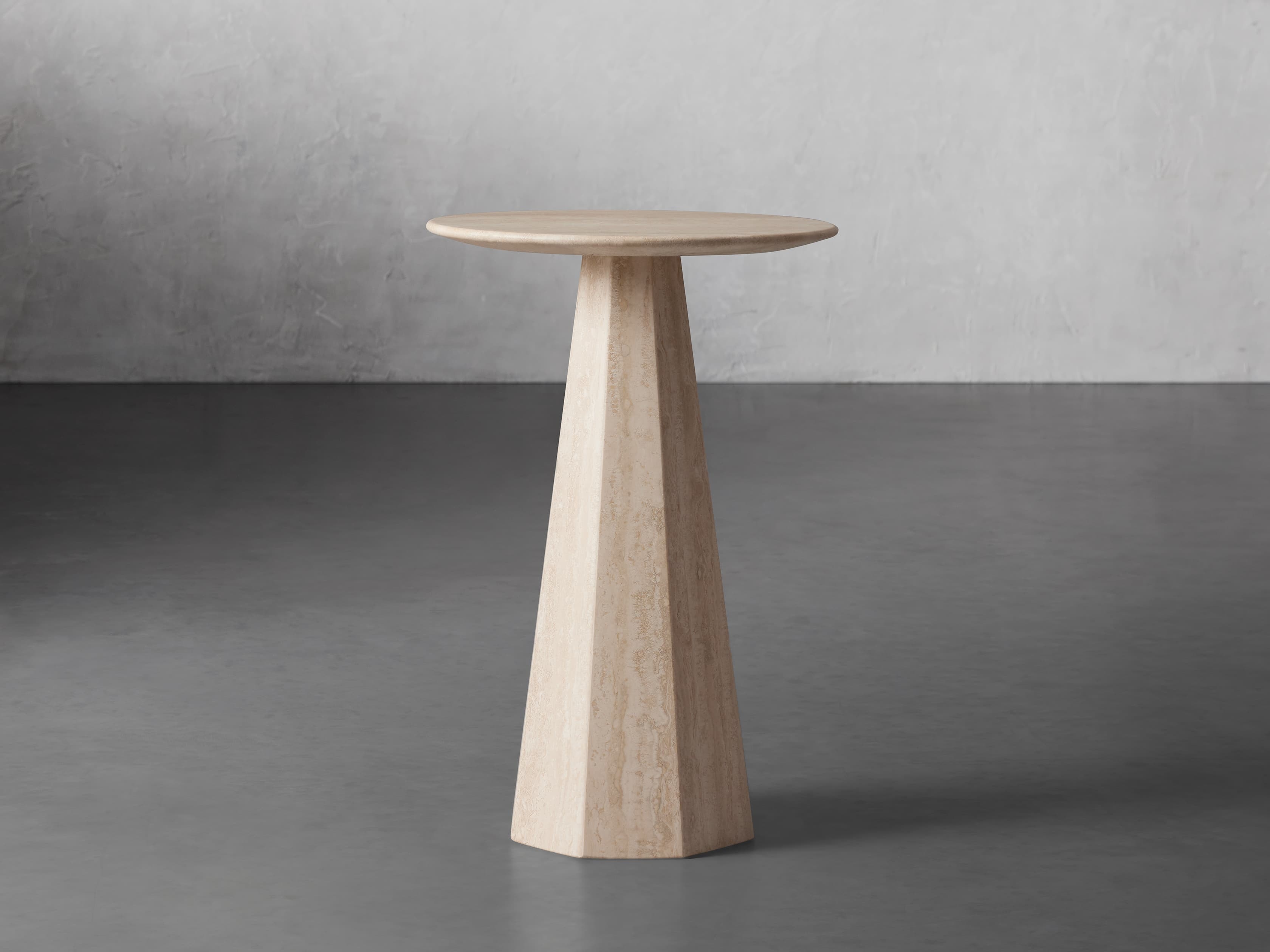 Modena Round End Table in Stone Natural  Light Travertine - Image 0