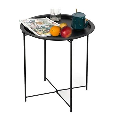 Folding Tray Metal Side Table Small Round End Table Anti-Rust And Waterproof Outdoor Or Indoor Snack Table - Image 0