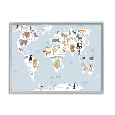 Children's Animal World Map Playful Illustration Light Blue - Image 0