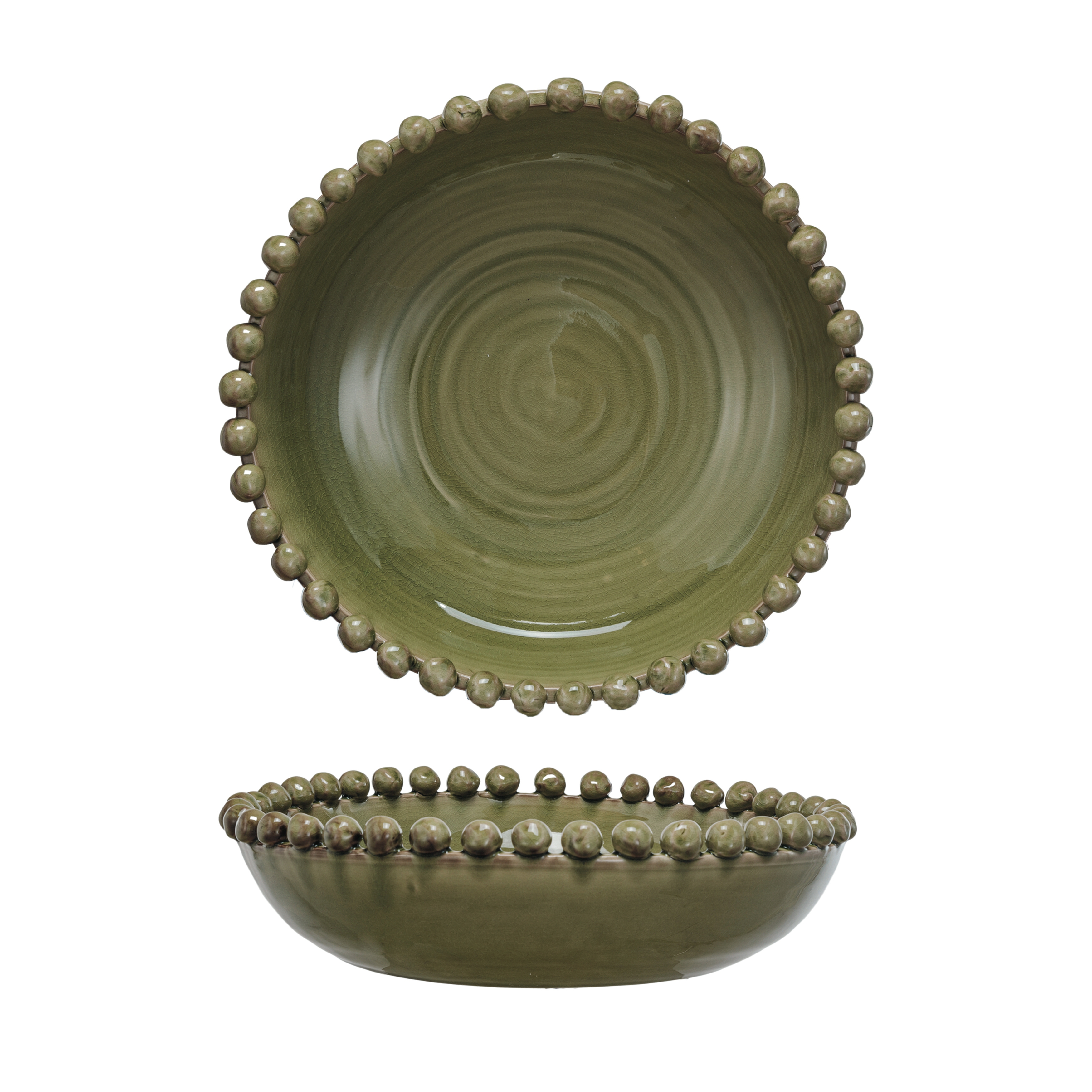 Round Hobnail Terra-cotta Decorative Bowl, Green - Image 0
