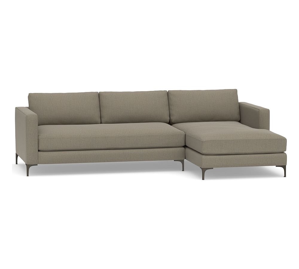 Jake Upholstered Left Arm 2-Piece Sectional with Chaise 2x1 with Bronze Legs, Polyester Wrapped Cushions, Chenille Basketweave Taupe - Image 0