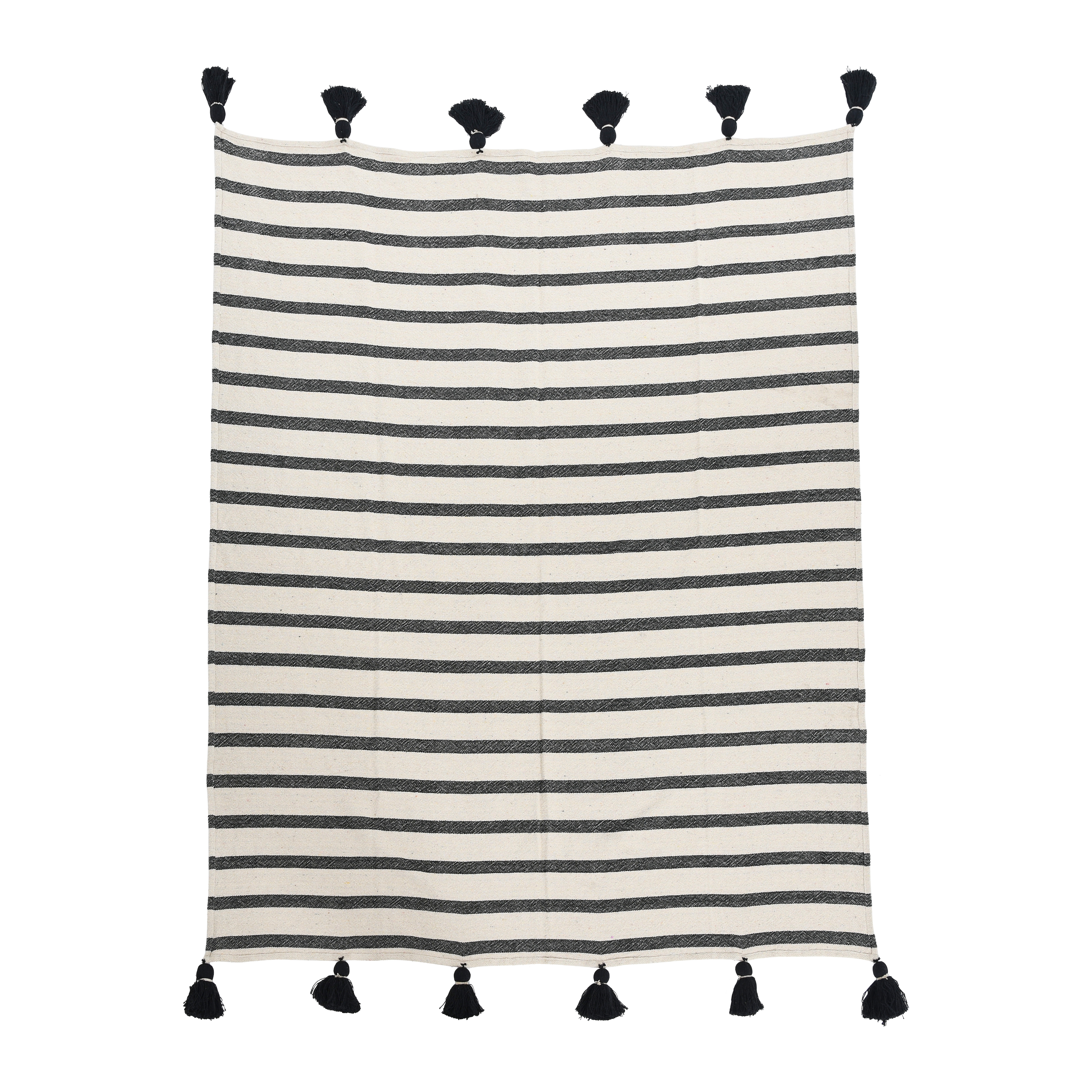 Striped Cotton Throw Blanket with Tassels - Image 0