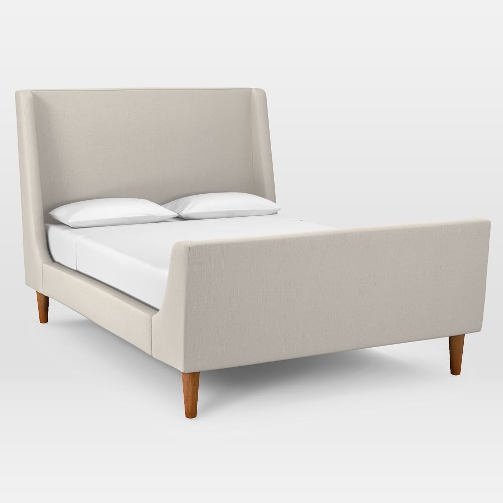 Upholstered Sleigh Bed, King, Yarn Dyed Linen, Weave, Alabaster - Image 0
