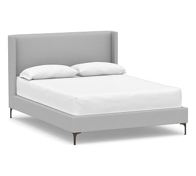 Jake Upholstered Bed with Metal Base, California King, Brushed Crossweave Light Gray - Image 0