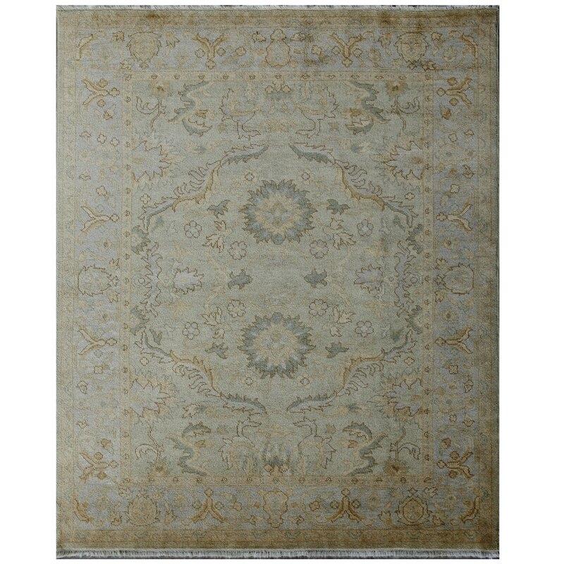 French Market Collection Kendall Oriental Hand-Knotted Wool Cream/Gray/Blue Area Rug - Image 0